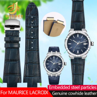 Genuine Leather Watchband For MAURICE LACROIX Watch AIKON Series AI6008 6038 Embedded Steel Grain Strap Butterfly Clasp Bracelet