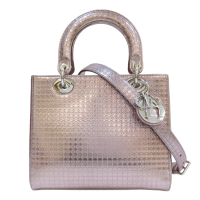 【二手名牌BRAND OFF】Dior 迪奧【再降價】 粉色 亮面牛皮 藤格紋 Micro Cannage Lady Dior 兩用包