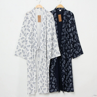 日式和風睡袍男士睡衣春秋浴袍純棉和服寬松系帶長款薄款夏季浴衣
