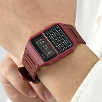 CASIO手錶 酒紅色電子計算機膠錶【NECD38】原廠公司貨