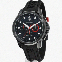 【MASERATI 瑪莎拉蒂】瑪莎拉蒂男女通用錶型號R88511230072(黑色錶面黑錶殼深黑色矽膠錶帶款)