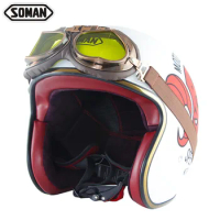 SOMAN Retro Helmet Motorcycle Open Face Helmet Leather Scooter Helmets 3/4 Chopper Casco Moto Vespa Vintage Motorcycle Helmets