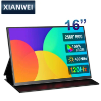XIANWEI 16 Inch 2.5K Portable Monitor Display 120Hz QHD IPS Screen USB Type-C HDMI For PC Switch Laptop Macbook Phone Xbox PS4 5