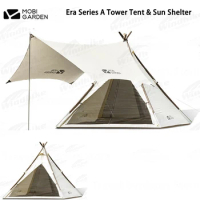 MOBI GARDEN Era Camping Hiking Thickened Cotton Cloth A Tower Tent 2~4 People Outdoor Picnic Large Space Luxury Pyramid Tent