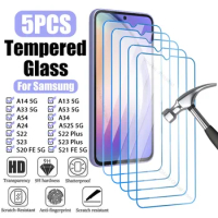 5PCS Tempered Glass For Samsung Galaxy A54 A14 A13 A53 A34 A33 A52 5G S23 Plus Screen Protector For Samsung A52S A12 A22 S21 FE