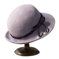 Womens 1920s Bucket Cloche Hat Gatsby Winter Wool Crushable Bowler Hat Vintage Cloche Round Hat with Bowknot Accent