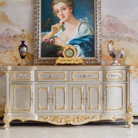 Elegant European Wood Carved Side Cabinet for Living Room TV Console