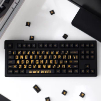 129 Keys Black Gold Theme Keycap Complete Set PBT Sublimation Cherry Profile Adapted to MX Axis Mechanical Keyboard