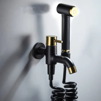 Bathroom Bidet Faucets Solid Brass Cold Toilet Shower Blow-Fed Spray Gun Nozzle Mixer Balcony Mop Pool Taps Black Gold Stopcock