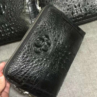 2018 new 100% real genuine crocodile skin men clutch wallet big size purse with double zipper code locker cowhide skin lining