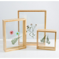 實木創意a4擺臺雙面玻璃植物標本相框原木色diy立體畫框透明木質