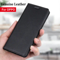 Genuine Leather Flip Case for Oppo A96 A95 A76 A77 A54 A74 A58 A38 A53 A73 A52 A72 A91 A15 Find X5 X3 X2 Reno3 Pro 4 Cover Case