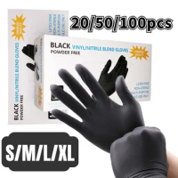20/50/100PCS Black Nitrile Gloves Thickened Disposable Cleaning Nitrile Gloves Hair Care Dishwashing Tattooing Cooking Tools