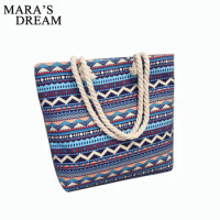 Mara's Dream 2021 Women Bag Floral Large Capacity Tote Canvas Shoulder Bag Striped Waves Beach Bags Casual Tote Pouch Feminina