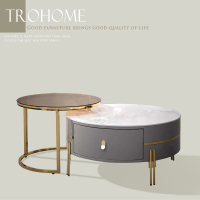 【Trohome 拓家設計家具】Ollie 奧利 岩板金腳圓形茶几組