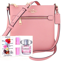 COACH 櫻花粉色防刮皮革斜背包+VERSACE 品牌經典隨身小香水