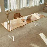設計師辦公室侘寂風實木亞克力辦公桌工作室畫廊異形不規則長條桌