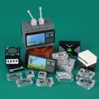 MOC City Furniture Vintage TV Building Blocks Game Console Printing Tile Figures Accessories Television Mini Bricks Model Toys