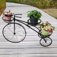 鐵藝花架單車花架室內落地花盆架花卉盆栽架創意腳踏車多肉花架子