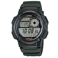 CASIO 世界之城電子數位膠帶錶(AE-1000W-3A)-墨綠/43.7mm