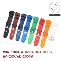 Resin Strap Watchband For Casio MCW-100H W-S220 HDD-S100 WV-200/AE-2000/2100 Wrist Band 16mm Waterproof Sport TPU Men Straps