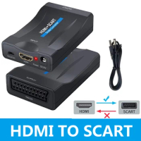 HDMI to Scart converter HD 1080p HDMI SCART Video Audio Upscale with DC Power Cable for PS4 DVD