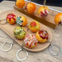 PVC Simulation Food Keychains Takoyaki Keyring Women Men Gift Creative Bag Car Bluetooth Earphone Box Charms