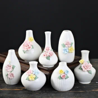 Ceramic Hand Pinched Flower Small Vase Hydroponic Plant Flower Utensil Dry Flower Insertion New Chinese Style Home Decoration