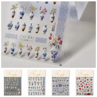Chinese Flowers Porcelain Vase Nail Stickers DIY Wisteria Nail Art Decoration Nail Accessories Camellia Manicure Ornaments
