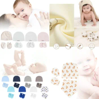 Baby Boys Girls Hat Gloves Unisex Infants Soft Cotton Cap Anti-scratch Glove Newborn Photo Accessories