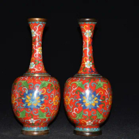 10"Tibetan Temple Collection Old Bronze Cloisonne Enamel bloom pot belly bottle vase Gather fortune ornament Town house