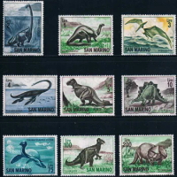 9Pcs/Set New San Marino Post Stamp 1965 Prehistoric Animals Dinosaur Stamps MNH