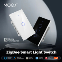 MOES Tuya ZigBee Light Switch Touch Glass Panel Fireproof Neutral Wire Required Remote Control Work With Alexa Google Home