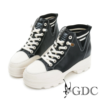 【GDC】俏皮簡約風真皮純色免綁帶懶人休閒厚底鞋-黑色(328595-00)