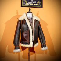 Classic Barton American Retro Antique Burst Crack B3 Sheepskin Fur Integrated Leather Jacket Men's Flight Jacket Winter Cold