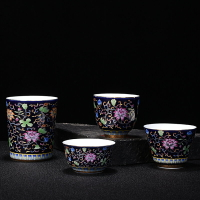 霽藍釉描金茶杯琺瑯彩纏枝蓮主人杯大號功夫茶碗品茗杯陶瓷茶杯