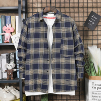 Men's Versatile Korean Style Long Sleeve Scottish Tartan Flannel Shirt M-3XL Collar Button Up Shirt