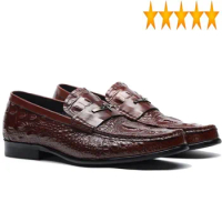2021 Mens Casual Genuine Flats Loafers Comfortable Business Wine Red Black Formal Boat Men British Leather Shoes
