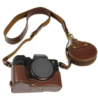 Portable PU Leather case Camera bag cover For Sony A7RIV A7R MarkIV A7R4 A9II A9M2 half bottom Shell With Battery Opening