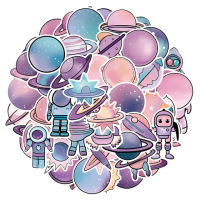 【Paper Play】創意多用途防水貼紙-繽紛幻彩宇宙星球 50枚入(防水貼紙 行李箱貼紙 手機貼紙 水壺貼紙)