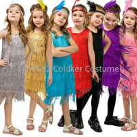 1920s Girls Flapper Costume Fancy Dress Role Play Kids Cosplay Party Halloween Double-sided Tassel Dress for Children