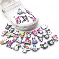 MINISO 10Pcs Kawaii Crocs Charm Sanrio Shoe Charms Crocs Hello Kitty Kuromi Cinnamoroll Melody Shoe Decration Sandal Accessories