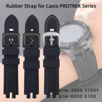 Rubber Strap for Casio PROTREK Series PRW-3000\3100\6000\6100Y Stainless Steel Buckle Men Silicone Sport Waterproof Watch Band