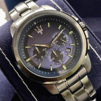 【MASERATI 瑪莎拉蒂】MASERATI手錶型號R8873621005(寶藍色錶面槍灰色錶殼槍灰精鋼錶帶款)