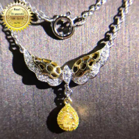 18K gold necklace natural 0.13ct yellow diamond and 0134ct white diamonds necklace
