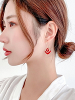 紅色過年耳環氣質高級感幾何中國風耳釘雙C新款耳墜防過敏耳飾女