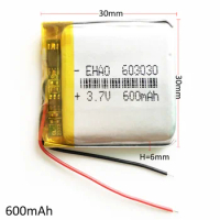 3.7V 600mAh 603030 Rechargeable Lipo Battery Li Polymer Lithium For MP3 MP4 GPS DVD Bluetooth Recorder E-book Camera Smart Watch