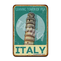 Italyleaning Tower of Pisa Iron Poster Painting Tin Sign Vintage Wall Decor for Cafe Bar Pub Home Beer Decoration Crafts