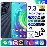 New Original H30 Cellphones 7.3 HD SmartPhone 5G Mobile Tablet 16+1TB Dual Sim 50MP+108MP 8000mAh Android 13 Unlocked Cell Phone