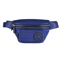 MK MICHAEL KORS BROOKLYN圓標橡膠LOGO絎縫設計尼龍拉練胸腰包(鈷藍x黑)